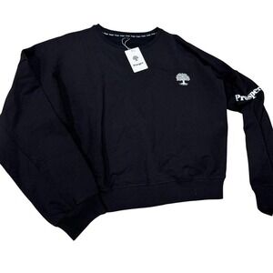 Prosper Crewneck Sweatshirt Medium Black Embroidered Tree Logo Sleeve Graphic